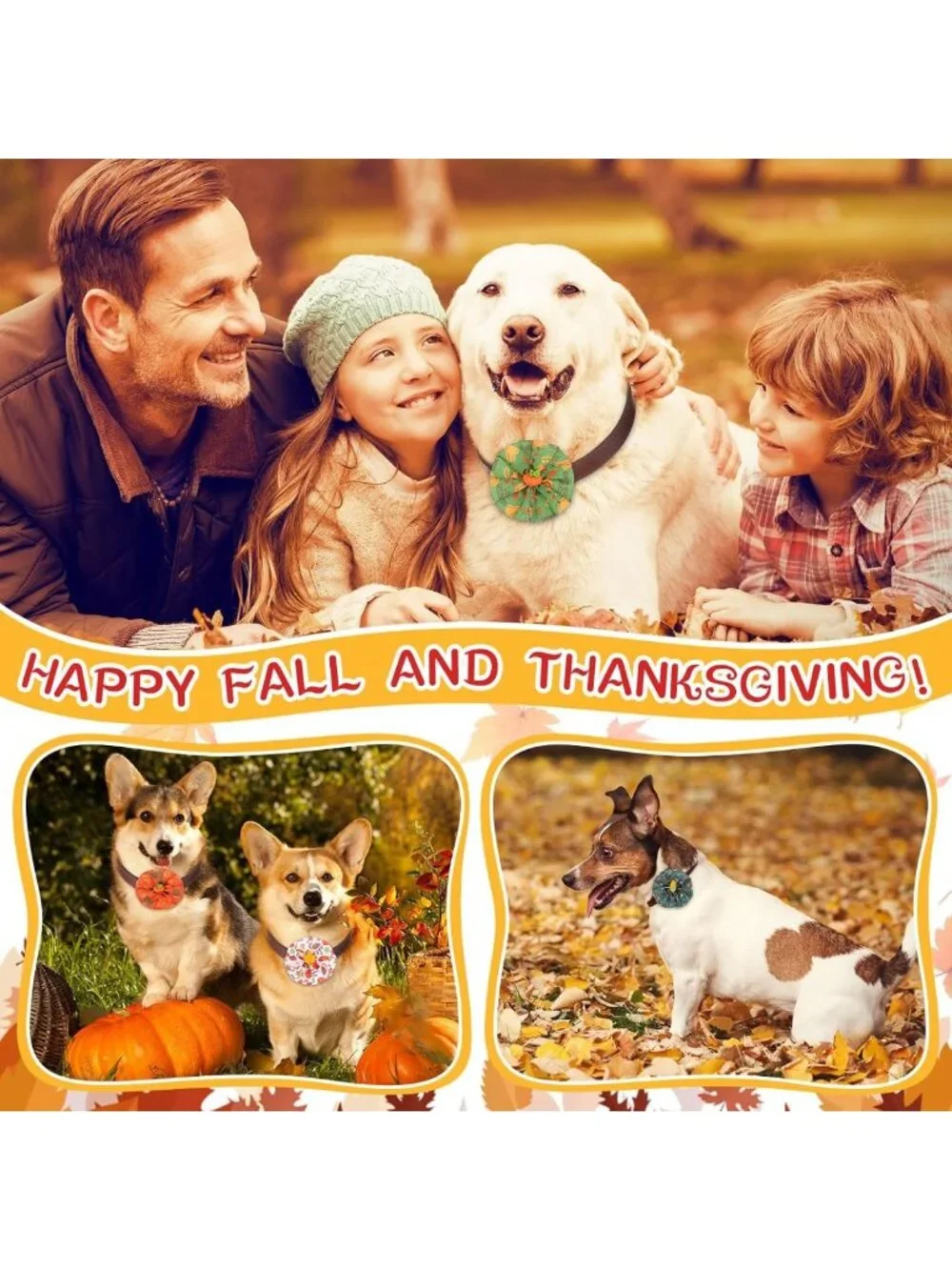 200 Pcs Fall Dog Collar Flower Charms & Bow Ties - Thanksgiving Pet Accessories
